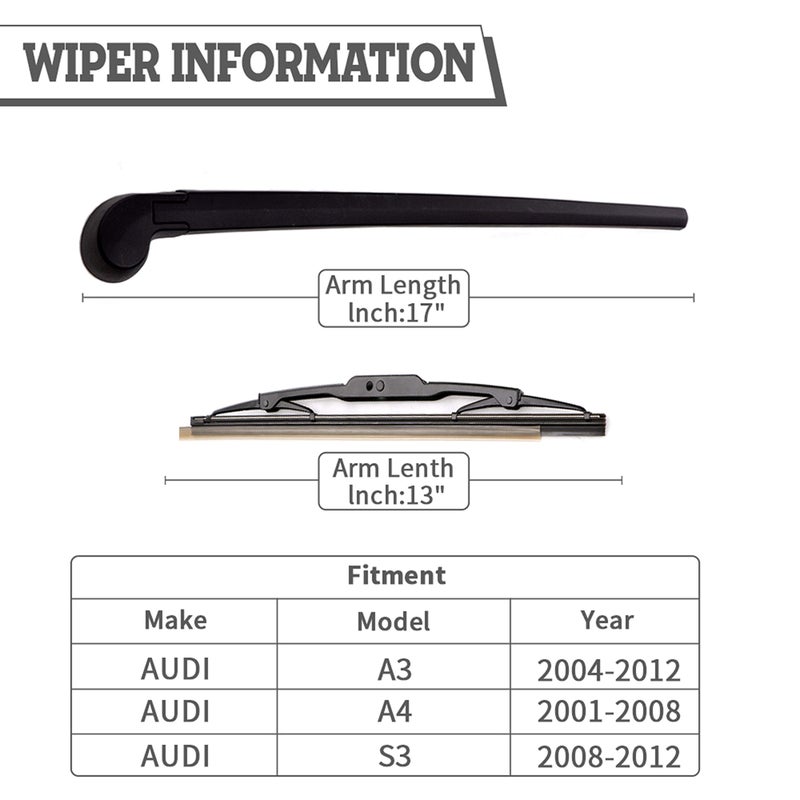 HODEE Rear Wiper Arm Blade Nut Set Replacement for Audi A3 2006-2013 S3 2002-2008,A3 Quattro 2007-2013 A4 2002-2008,Back Windshield Wiper Assembly with Window Wiper Cap Cover Accessories,OE: - Image 2